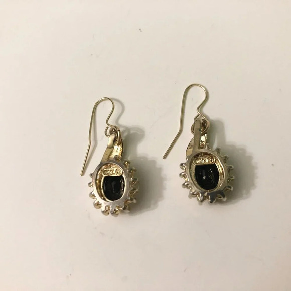 Vintage Black Stone Silver Tone Dangler Earrings Marked Korea - Picture 3 of 5
